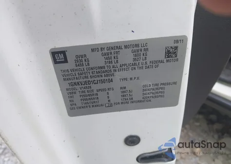 2012 Chevrolet Traverse 2Lt from USA, damaged, VIN 1GNKVJED1CJ150104